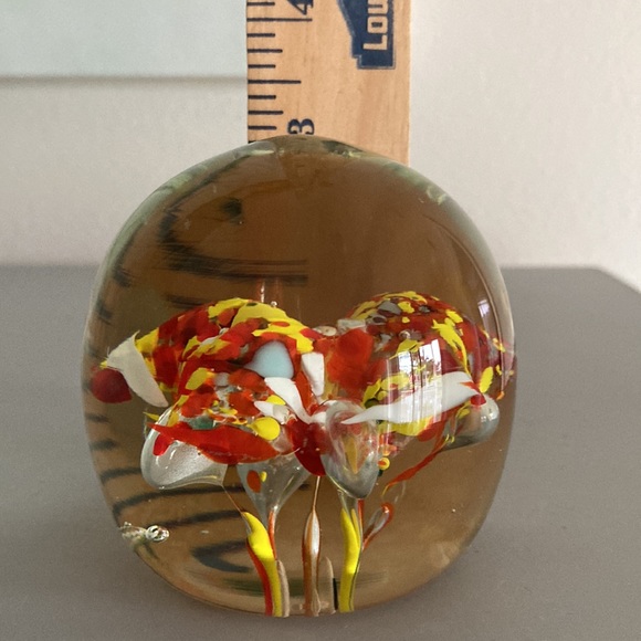Large Vintage Glass Paperweight Hand Blown Floral Heavyweight 3 inch ball orange - Picture 9 of 9